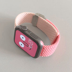 Woven Rose Red Nylon Elastic Contrast Color Metal IWatch Strap Suitable for AppleWatch Apple S7 Watch S8