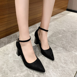 Simple Style Work Shoes Buckle Strap High Heels Chunky Heel Spring New Arrival Womens Footwear Versatile for All Seasons