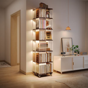 Rotatable Multi-layer Wooden Acrylic Bookshelf