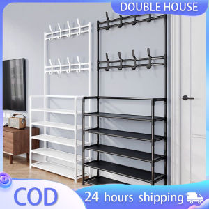 Multifunctional Shoe Rack 5 Layer Organizer Simple Floor Coat Rack Shoe Hat Black/White