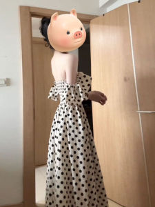 French Gentle Style One-Shoulder Waist-Cinched Floral Dress Slim Fit Short Sleeve V-Neck Dress for Women City Commute Date