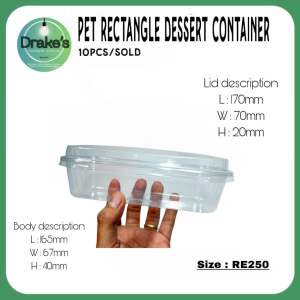 Drakes PET RECTANGLE DESSERT CONTAINER 10PCS/SOLD Size RE300 L:130mm W:85mm H:45.9mm