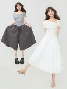 KEIKO | Texture Gray Skirt Trousers