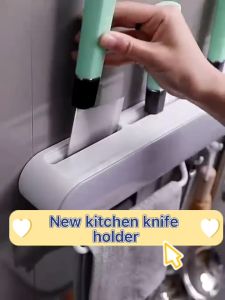 ECOCO Kitchen Knife Holder Adhesive Wall Mounted Knife Storage Rack with Towel Bar and Hooks