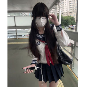 White Moonlight School Uniform Set Long Sleeve Basic Style Sailor Suit Skirt Japanese Style College Wind Autumn Season Women