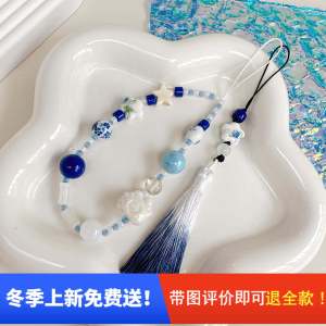 2024 New Arrival: Classical Chinese Style Girls Bags Ceramic Hangings Blue and White Porcelain Mobile Phone Charm Rope Camera Anti-Separation Rope