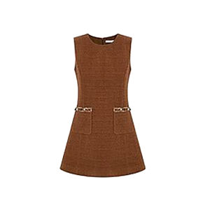 สีน้ําตาลเมอร์เมดสั้น เสื้อโค้ท ทรงเอ เดรส และ กางเกงขาสั้น ชุดสองชิ้น ฤดูใบไม้ร่วง ฤดูหนาว เสื้อแจ๊กเก็ตแฟชั่นแขนยาวคอกลม ดีไซน์