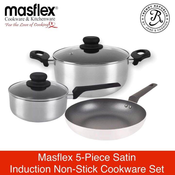 Masflex 5- Piece Satin Induction Non-Stick Cookware Set With Glass Lid ...