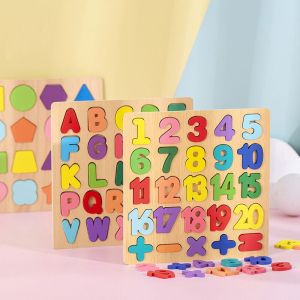 Kids Puzzle Number Letters and Graphics Montessori Early Education Panel Graphic Cognition Hands-on Assemble Building Blocks Creative Prize