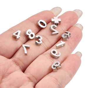 Polished Stainless Steel Horizontal Hole Digital Pendant diy Jewelry Accessories Four-leaf Clover Scattered Beads