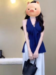 HUOLISI | Unique V-neck Bow-halter Sleeveless Top for Women