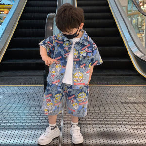 น่ารัก Little Boys  เดนิม เสื้อเชิ้ตและ กางเกง ชุด ฤดูร้อน มีสไตล์ เท่ห์ เด็กทารก เสื้อผ้าแฟชั่นสตรีทกับ Ultraman ดีไซน์ ผ้าฝ้าย ผ้าผสม
