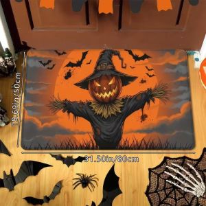 VIKAMA Halloween Witch Cat Doormat Non-Slip Indoor Outdoor Entryway Rug Absorbent Bathroom Doormat Home Decor Aesthetic