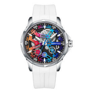 Fairwhale | Mark Fairwhale 6620 Automatic Movement Watch Fashion Color Dial White Casual Rubber Strap Mechanical Wristwatch for Men