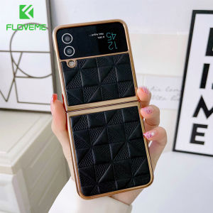 FLOVEME Luxury Plating PU Leather Phone Case For Samsung Galaxy Z Flip 3 Flip 4 5G Ultra-thin Shockproof Back Cover For Galaxy Z Flip 3 Flip 4