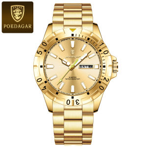 POEDAGAR Fashion Man Watch Waterproof Luminous Date Week Luxury Men Watch Sports Male Clock Stainless Steel Quartz Mens Watches