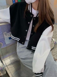 Casual Short Womens Jacket American Style Baseball Uniform Versatile Spring Autumn Fashionable Streetwear Compact Size