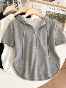 SHIMANQING | Summer Hooded Zip-up Plus Size T-shirt flattering design