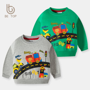 Childrens Clothing 2024 Spring and Autumn New Cartoon Print Childrens Sweater Baby round Neck Clothes Engineering Car Outerwear Top Tide