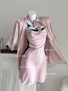 Roseberrrry Pure Desire ผ้าซาติน นุ่ม หวาน สีชมพู เรียบหรู นอน เดรส ปมผีเสื้อ คอวี กระโปรงสั้น เสื้อผ้าบ้านสําหรับเยาวชน