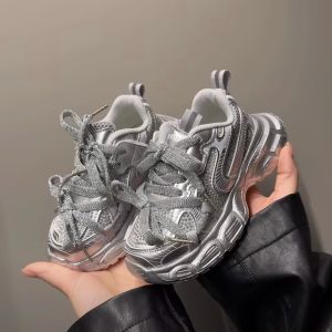 Childrens Sport Shoes Silver Rhinestone Jazz Dance Performance Shoes Street Dance Mens Childrens Low Top Shoes for Boys And Girls