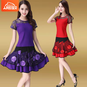 ชุดเต้นรำสตรีวัยกลางคนและผู้สูงอายุ ชุดเต้นรำฤดูร้อน 2023 ชุดเต้นรำสั้นแขนสั้น ชุดเต้นรำผู้หญิง ชุดเต้นรำกลางแจ้ง ชุดเต้นรำ