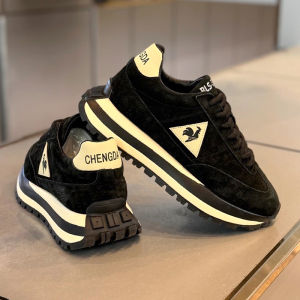 Mens Casual Shoes Leather Upper Increased Height Comfortable Retro Design Sporty Mid-Cut Rubber Outsole Anti-Slip Wear-Resistant