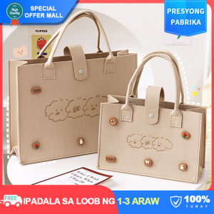 【Large Capacity】Korean Original Cute Bear Felt Tote Bags Heavy Bearing Handbag Travel Shopping Mother-baby Bag Laptop Tablet Books Utility Storage Bags