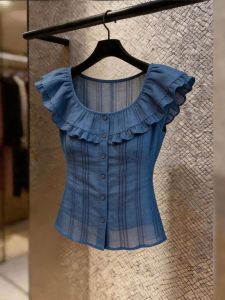 KUNAILIN | Elegant Slimming Blue Short Sleeve Top