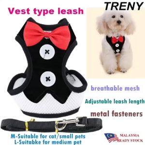 TRENY Cute Cat Bowknot Dog Harness Nylon Vest with Leash Bowtie Adjustable Suit Tuxedo Cat Harness Leash Set For Cats Puppy pet supplies