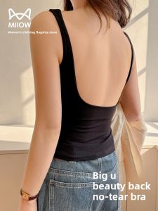 Miiow | Cat Lady 2025 Womens Summer Outerwear Black Backless Tank Top With Chest Pad Vest Slimming Auxiliary Breast Concealment Base Layer