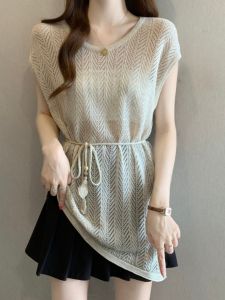 Ice Silk Irregular Lace-up Slender Plus Size T-shirt