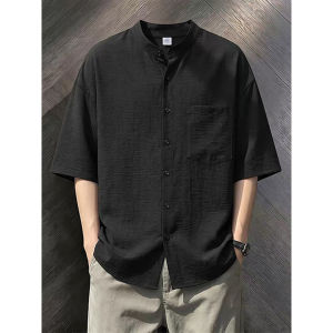 Áo Sơ Mi Linen Cổ Đứng Thoáng Khí Nhẹ 3/4 Tay