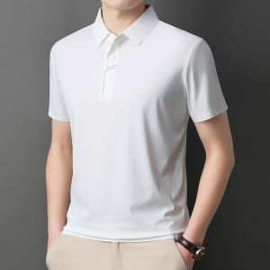 ROMON | Lormen Mens Polo Shirt Summer Thin Ice Silk Business Casual Short Sleeve T-Shirt Breathable Half Sleeve Top Fashionable Urban Style