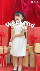 Váy thiết kế bé gái Annie Đầm lụa trắng xếp li tay cánh tiên cho bé từ 11-38kg