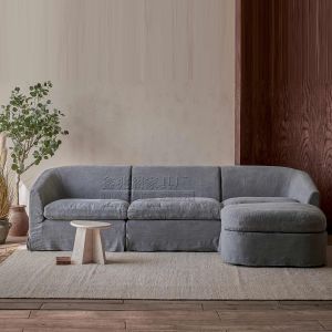 Scandinavian Minimalist Style Three-Seater Corner Sofa Fabric Linen Straight Row Detachable Washable Living Room Furniture