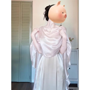 chaqi | ชุดเดรสยาวคอวีแขนกุดสไตล์ฝรั่งเศส ผ้าคลุมไหล่หรูหรา ชุดคลุมฤดูร้อน เดรสยาวคลุมเข่าสำหรับงานปาร์ตี้ในร่ม