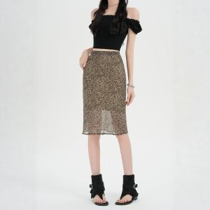 puella | Elastic Waist Leopard Print Skinny Half Skirt