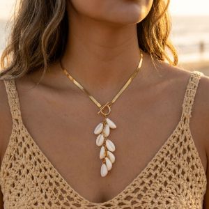 Bohemian Imitation Pearl Pendant Necklaces For Women Shell Tassel Snake Chain Tassel Choker Summer Beach Party Vacation Jewelry
