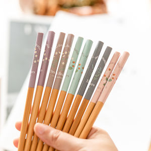 Eco-Friendly Bamboo Slotted Anti-Slip 10 Pairs Set Creative Gift Household Utensils Sharp Pointed Retro Style Dining Accessories