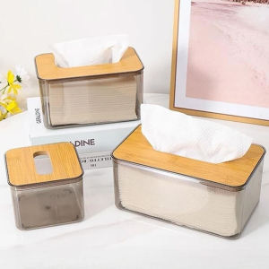 Bamboo Cover Tissue Box Transparent Tissue Holder For Home And Office Multifunctional Storage Box Simple Tissue Box