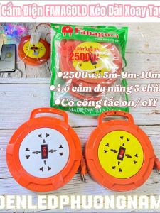 Ổ Cắm Điện Tròn Xoay Tay rút gọn Dây tiện lợi Tải 2500w dài 5m/8m/10m [FANAGOLD]