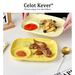 Rectangular Ceramic Home Snack Dish With Grids And Vinegar Tray