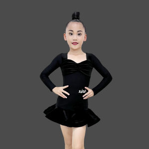 Kids New Arrival Latin Dance Performance Dancing Dress Practice Examination Dress Classy Autumn and Winter New Arrival Performance Long Sleeves Dancing Dress
