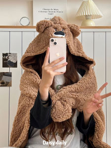 Cartoon Bows Cat Cloak Cute Autumn and Winter Thick Warm Blanket Shawl Hooded Student Nap Blanket