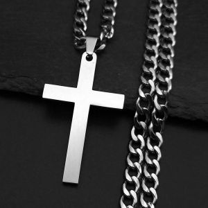 Christian Hip Hop Stainless Steel Jesus Cross Chain Necklace for Women Men Gold Color Statement Necklace Jewelry Collier Croix