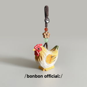 Handcrafted Wood Carving Cute Chicken Keychain Backpack Decoration Car Key Holder Creative Birthday Gift for Classmates