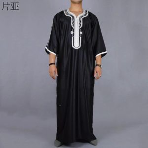 Muslim Mens Long Shirt Kaftan Dress Africa Thobe Gown Loose Fit Cotton Blend Fashion Urban Style Short Sleeve Zipper Closure