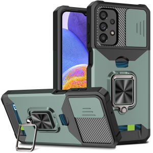 Slide Camera Casing for Samsung Galaxy A34 A54 A33 A53 A42 5G A72 4G A23 A32 A22 A12 A13 A14 5G 4G Phone Case Card Slot Pocket Car Magnetic Metal Ring Holder Luxury Cover Protection Armor Shockproof Coque