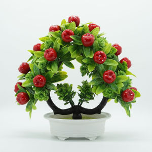 New Year Decorative Faux Fruit Flower Pot Landscape Heart Shaped Apple Potted Plant Orange Ornaments for Home Desktop
